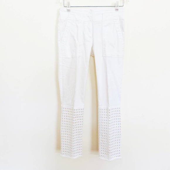 Anthropologie Plenty by Tracy Reese Cropped Raw Hem Latticework Pure White Jeans - Picture 1 of 8